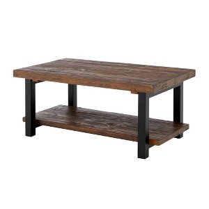 Alaterre Furniture 42" Pomona Wide Coffee Table Reclaimed Wood Rustic Natural: Fixed Shelf, Metal Frame, Living Room Furniture - 1 of 4