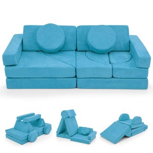 Costway 14 PCS Modular Kids Play Couch Child Sectional Sofa Toddler Soft Playset Blue/Gray/Yellow - 1 of 4