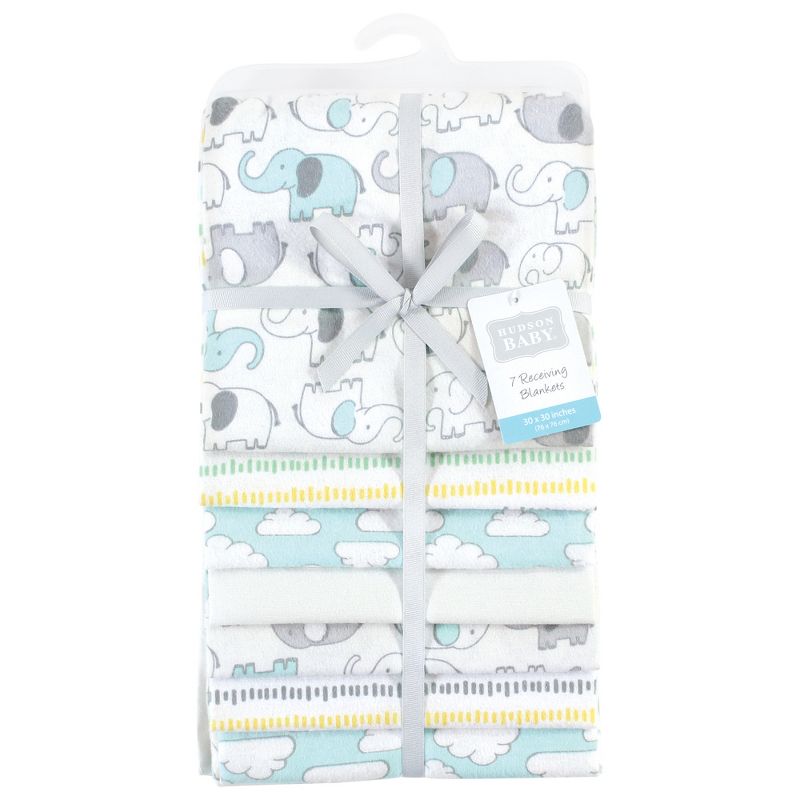 Hudson Baby Cotton Flannel Receiving Blankets Bundle, Neutral New Elephant, One Size, 2 of 7