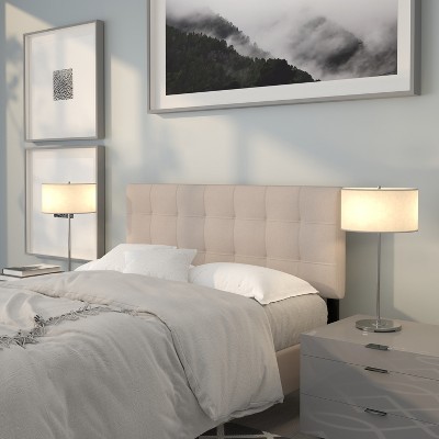 Beige Fabric Tufted Full Headboard with Diamond Stitch Design