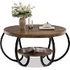 30" Round Industrial Coffee Table w/ 2-Tier Shelf & Adjustable Legs - Wood Grain Design for Living Room,Easy Assemble - 2 of 4