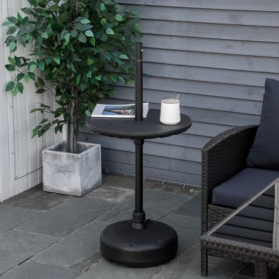 Black Round HDPE Umbrella Table Tray with Wood Grain Pattern