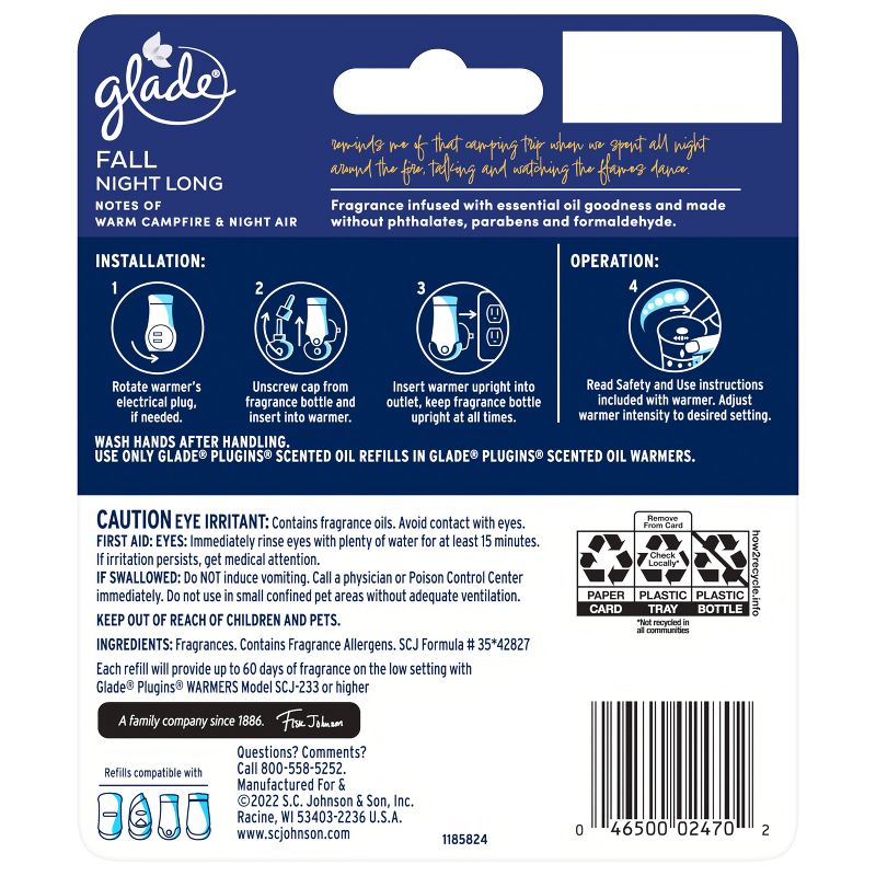 Glade PlugIns Scented Oil Air Freshener - Fall Night Long Refill - 1.34oz/2pk, 4 of 18