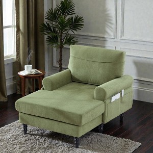 Mshliw Chenille Fabric Chaise Lounge Recliner chair with Wide Seat, Solid Wood Legs, Single Sofa, Side Storage Pockets and Soft Backrest for Living - 1 of 4