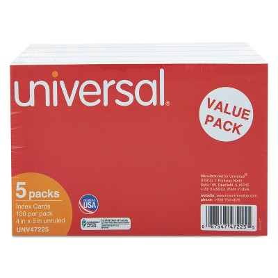 UNIVERSAL Unruled Index Cards 4 x 6 White 500/Pack 47225