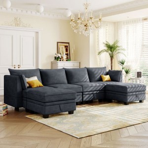 Oversized U-Shaped Modular Sofa, Reversible Chaise & Sofa Bed with Storage for Living Room - 1 of 4