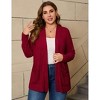 Coolmee Women's Plus Size Cardigan Shawl Long Sleeve Outerwear Lightweight Open Front Ribbed Knit Casual Cardigan Sweaters with Pockets 2XL Wine Red - 2 of 4
