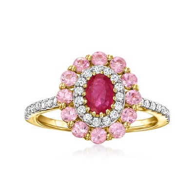 Ross-Simons 0.30 Carat Ruby and .80 ct. t.w. Pink Sapphire Ring With .29 ct. t.w. Diamonds in 14kt Yellow Gold