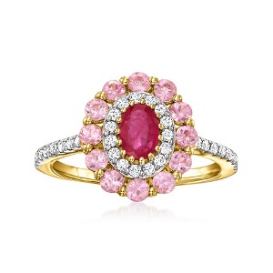 Ross-Simons 0.30 Carat Ruby and .80 ct. t.w. Pink Sapphire Ring With .29 ct. t.w. Diamonds in 14kt Yellow Gold - 1 of 4
