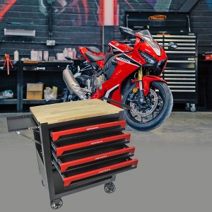 Rolling tool cart with 4 drawers, open storage rack, wooden roof, workbench, garage, warehouse, maintenance workshop, toolbox - 1 of 4