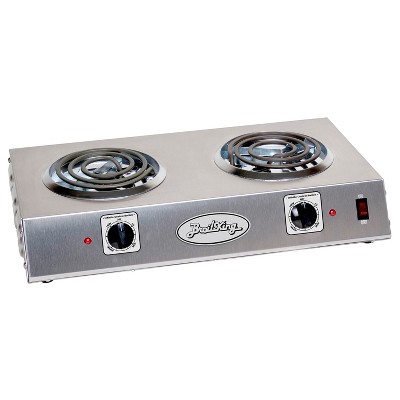 BroilKing CDR-1TB Stainless Steel 1650 Watt Tubular Heating Element Dual Burner Hot Plate with Infinite Heat Control Knobs and Power Lights