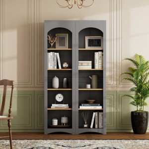 Farmhouse 5 Tier Bookshelves Set of 2,Storage Cabinet with Adjustable Shelves,72"H Kitchen Pantry Cabinet for Living Room,Bathroom-Tanpinhause - 1 of 4