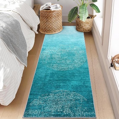 Washable Rugs Modern Abstract Semicircular Floral Print Area Rug Soft Touch Throw Carpet for Living Room Stain Resistant Throw Carpet