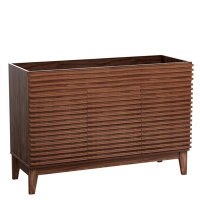 ROOMTEC 24 in. Bathroom Vanity, Mid-Century Cabinet with 2 Soft-Close Doors, Freestanding, Wood Grain Laminate, Walnut (Sink Not Included)