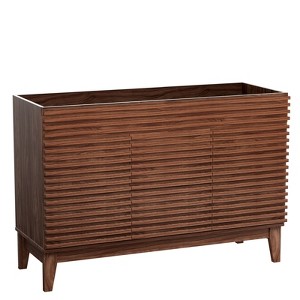 ROOMTEC 24 in. Bathroom Vanity, Mid-Century Cabinet with 2 Soft-Close Doors, Freestanding, Wood Grain Laminate, Walnut (Sink Not Included) - 1 of 4