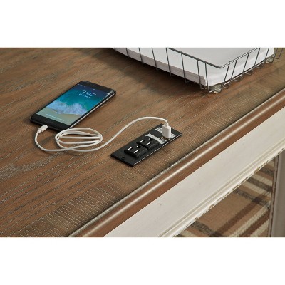 Rustic White and Brown Wood Home Office Desk with USB Port