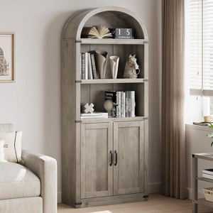 Acekool 5-Shelf Arched Bookcase, 71.65" Tall Wooden Farmhouse Display Bookshelf, Storage Rack with Metal Accents for Living Room, Office, White - 1 of 4