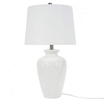 26" White Textured Feather Ceramic Urn Table Lamp - Nourison