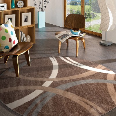 78" Brown Abstract Synthetic Round Washable Area Rug
