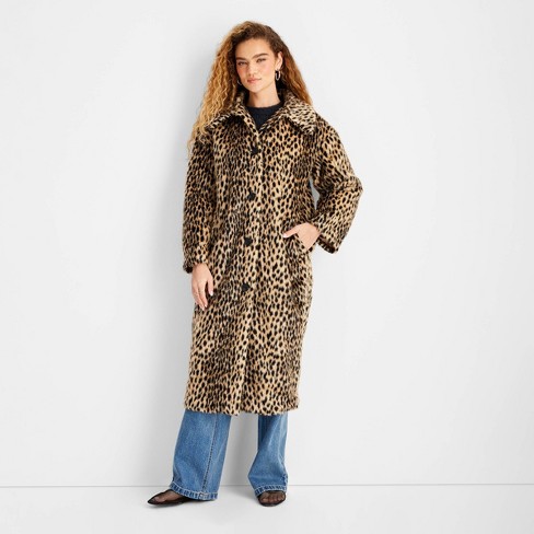 Women s Faux Fur Coat Future Collective Brown Leopard Print Target