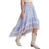 Women's Western Boho Skirt - Lace Ruffle Asymmetrical Hem Cowgirl Style Blue and White - 4 of 4