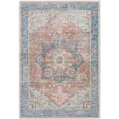Rosman Blue and Beige Washable Vintage Area Rug