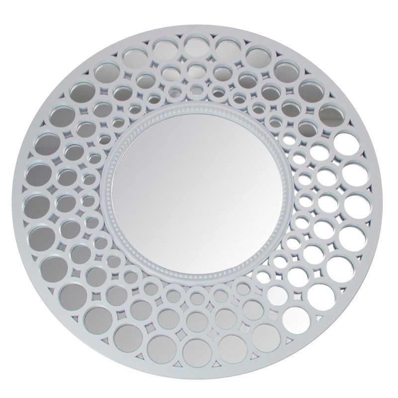 Northlight 24.75" White Cascading Circles Round Wall Mirror, 1 of 3
