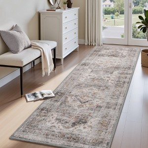 MontVoo Oriental Machine Washable Area Rug Gray - 1 of 4