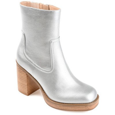 Journee Collection Womens Brittany Tru Comfort Foam Inside Zip Platform Booties Silver 9.5