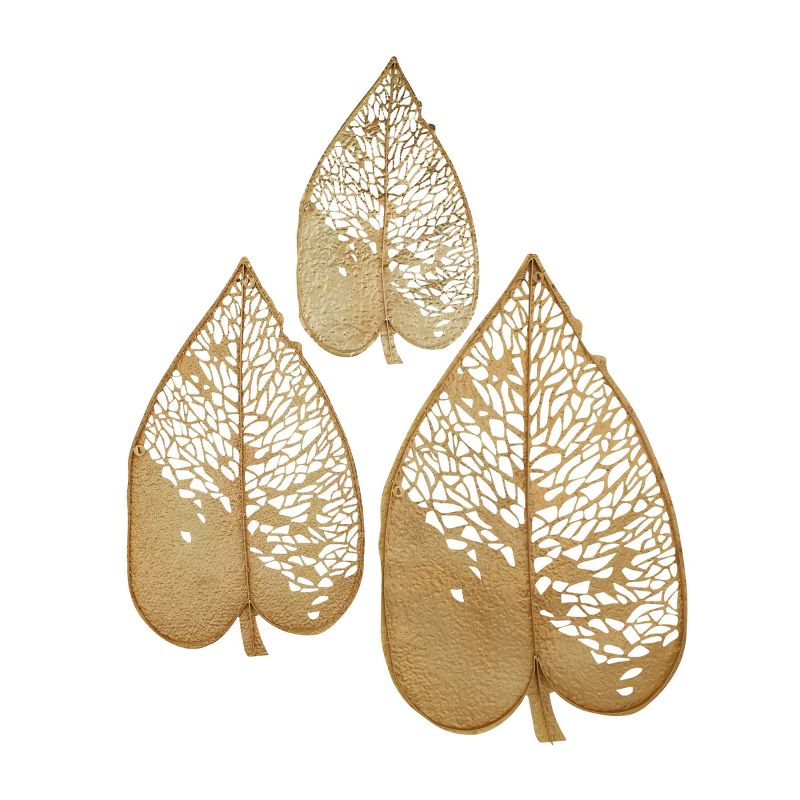 Set of 3 Metal Leaf Wall Decors with Laser Cut Detailing Gold - The Novogratz, 3 of 5