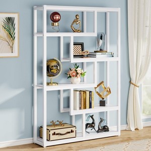 Tribesigns 6-Shelf Industrial Bookshelf, 69 Inch Tall Storage Display Staggered Shelves with Sturdy Metal Frame for Home Office, White - 1 of 4