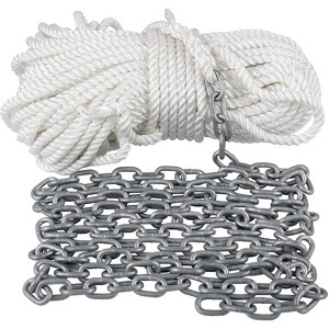 VEVOR Windlass Anchor Rode and Chain, 5/16" x 15' Boat Anchor Chain and 1/2" x 200' Nylon Rope, 2373 lbs. WLL/7120 lbs. BS, Silver - 1 of 4
