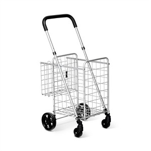 NAYSAYE Folding Shopping Cart Dolly with Double Basket Large Capacity Utility Cart for Grocery Travel Laundry, Silver, 17"*19"*37.5" - 1 of 4
