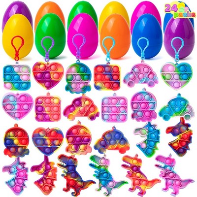 Joyfy 24 Packs Prefilled Easter Eggs with Pop Keychain Toys for Easter Party, Stress Relief Toys for Easter Eggs Hunt, Kids Classroom Exchange Gifts