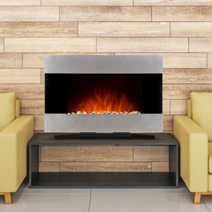 Hasting Home 36-inch Wall Mounted Electric Fireplace - Modern Stainless-Steel Fireplace with Floor Stand, Remote, and Adjustable Heat and Brightness - 1 of 4