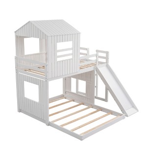 NicBex Fendi Twin Over Full Bunk Bed with Ladder Slide and Safety Guardrail White - 1 of 4