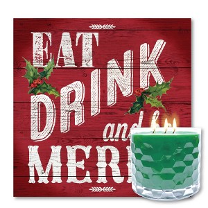 Courtside Market Eat Drink & Be Merry Artboard & 13.5oz 3-Wick Candle Set - 1 of 3
