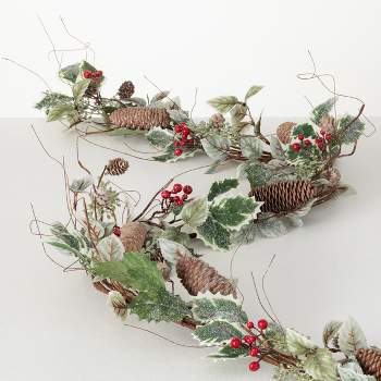 6'L Sullivans Frosted Holly Garland, Green Christmas Garland