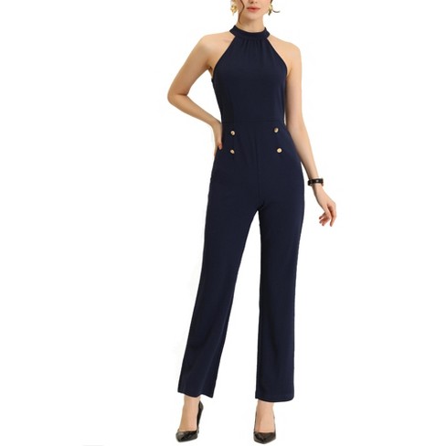 Allegra K Women's Halter Neck Sleeveless High Waist Wide Leg Work Jumpsuit - image 1 of 4