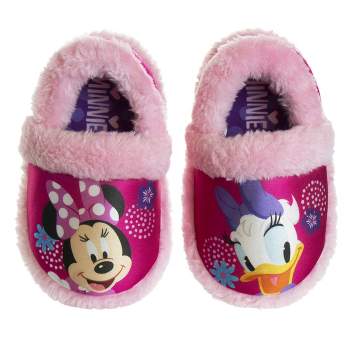 Disney Kids Girl's Minnie Mouse Slippers - Plush Lightweight Warm Comfort Soft Aline House Slippers Fuchsia Pink (size 5-12 Toddler-Little Kid)