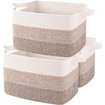 Attop Storage Basket, Woven Baskets for Storage, Cotton Rope Basket for toys,Towel Baskets for Bathroom - Pack of 3, Gradient Yellow