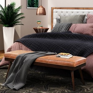 Poly & Bark Luca Bench Cognac Tan: Italian Full-Grain Upholstery, Rubberwood Frame - 1 of 4