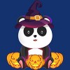 Women's Design By Humans Cute Panda Mock up Witch With Jack O Lantern Halloween T-Shirt By thebeardstudio Racerback Tank Top - 2 of 3