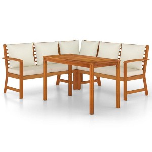 vidaXL 4-Piece Patio Dining Set - Solid Acacia Wood, Rustic Design, Modular Furniture with Cushions - Suitable for Garden, Patio, or Terrace - 1 of 4