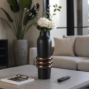 Decorative Two Tone Vase with Ring Detail - Stylish Flower Vase for Bedroom, Office Styling, and House Decor - Sculptural Home Decor - 1 of 4