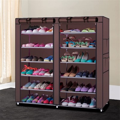 Shoe Rack Organizer - 6-Layer Double-Row 12-Compartment Non-Woven Fabric Shoe Cabinet, Space-Saving & Durable, Brown