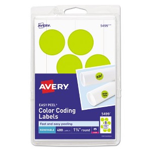 Avery Printable Self-Adhesive Removable Color-Coding Labels, 1.25" dia, Neon Yellow, 8/Sheet, 50 Sheets/Pack, (5499) - 1 of 4