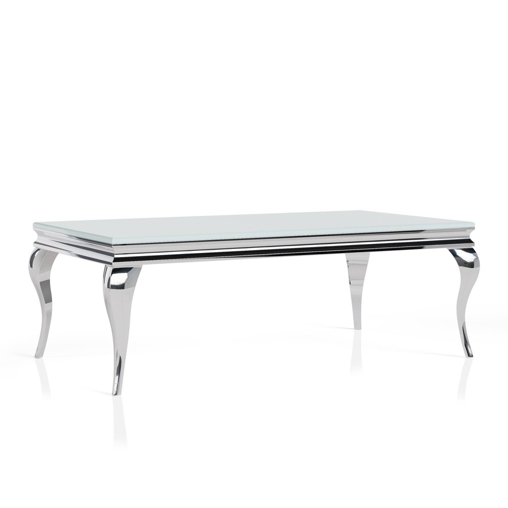 Photos - Coffee Table Forge Glam Glass Top  with Curved Silver Legs - miBasics