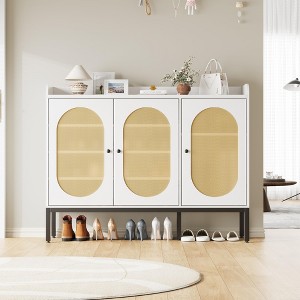 Large Shoe Cabinet with 3 Rattan Doors, Slim Freestanding Shoe Cabinet Organizer, 7-Tier Shoes Storage Rack for Entryway, Hallway, Living Room - 1 of 4