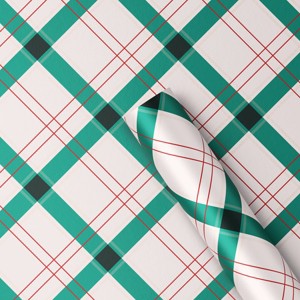 30” 25 sq ft Christmas Roll Wrap Green/White/Red Plaid - Wondershop™ - 1 of 3
